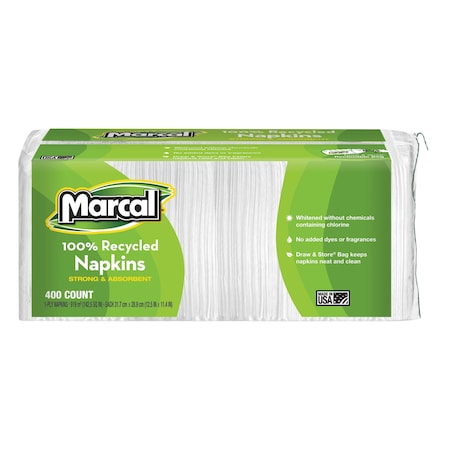 Marcal 100% Recycled Luncheon Napkins, 11.4 x 12.5, White, PK2400 6506